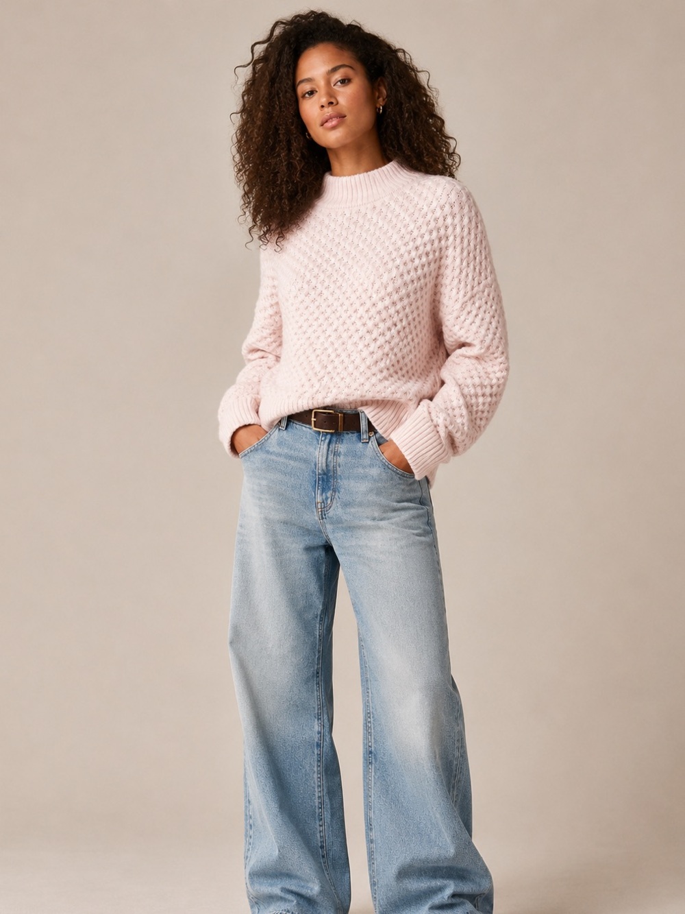 J.CREW Soft Bubble Knit Mock Neck Sweater - Pink